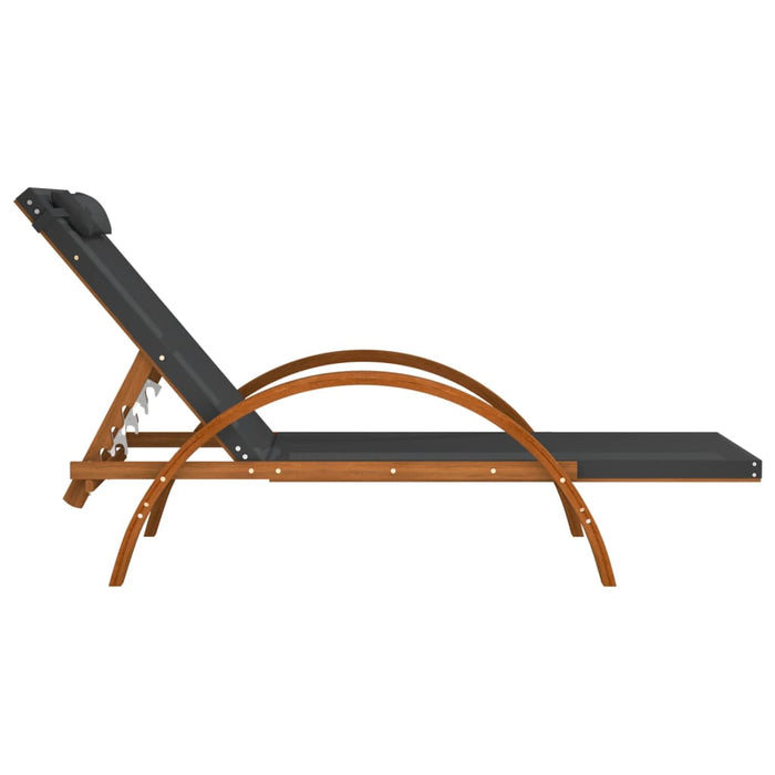 Sun lounger with cushions Gray Textilene and solid poplar wood
