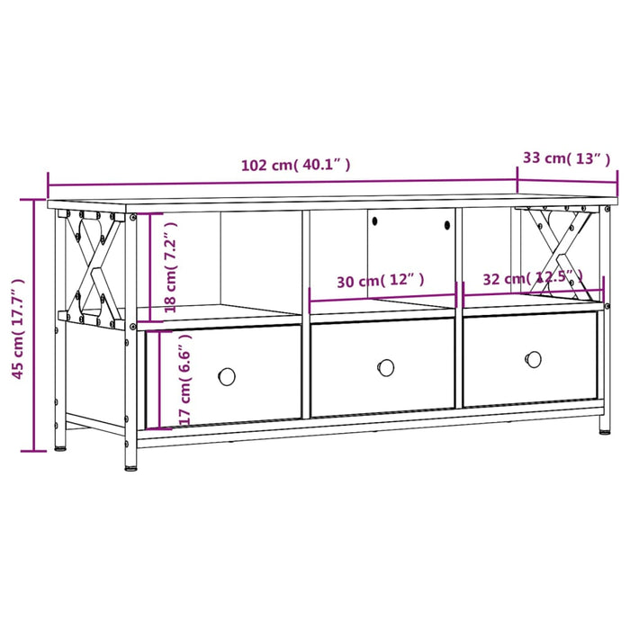TV-Schrank Grau Sonoma 102x33x45 cm Holzwerkstoff & Eisen