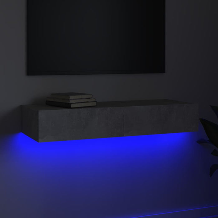 TV cabinet with LED lights concrete gray 90x35x15.5 cm