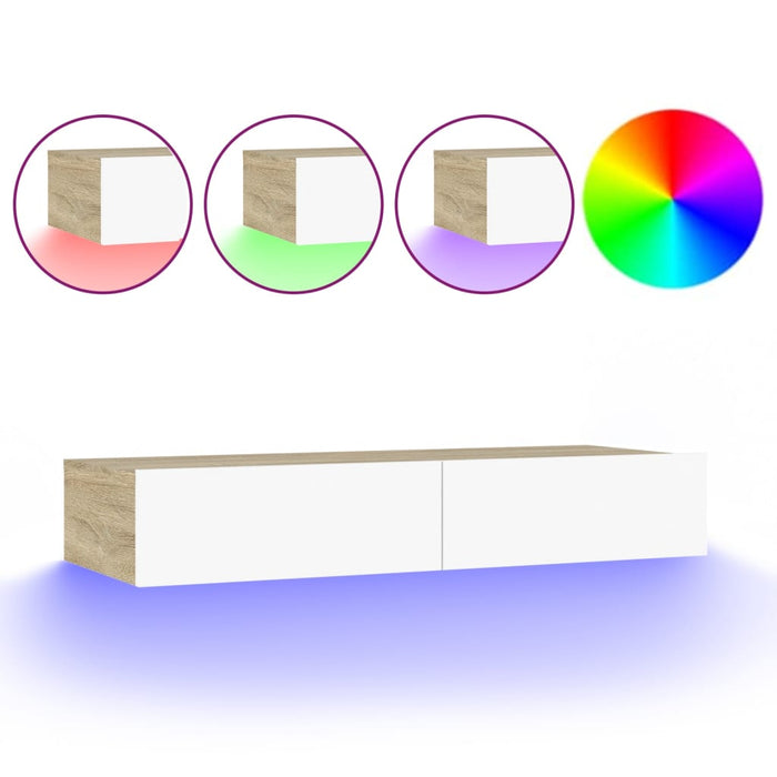 TV-Schrank mit LED-Leuchten Weiß und Sonoma-Eiche 90x35x15,5 cm