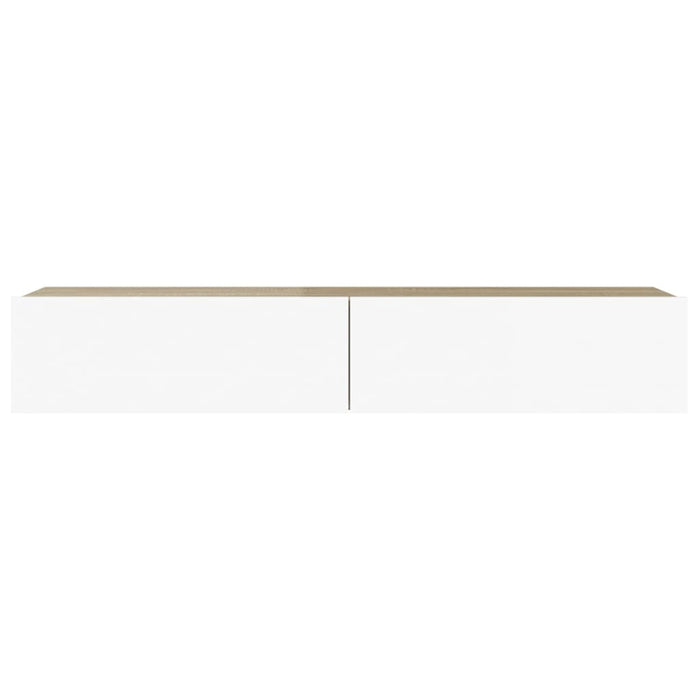 TV-Schrank mit LED-Leuchten Weiß und Sonoma-Eiche 90x35x15,5 cm