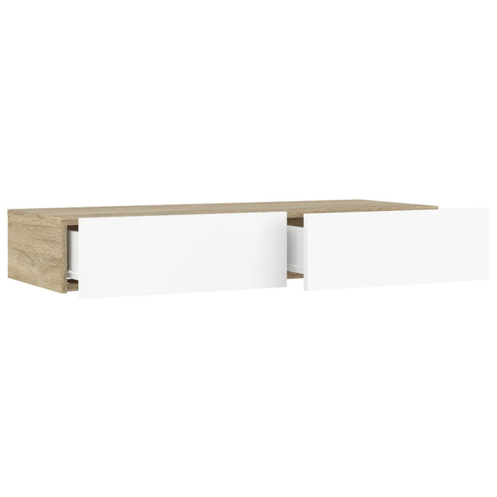 TV-Schrank mit LED-Leuchten Weiß und Sonoma-Eiche 90x35x15,5 cm