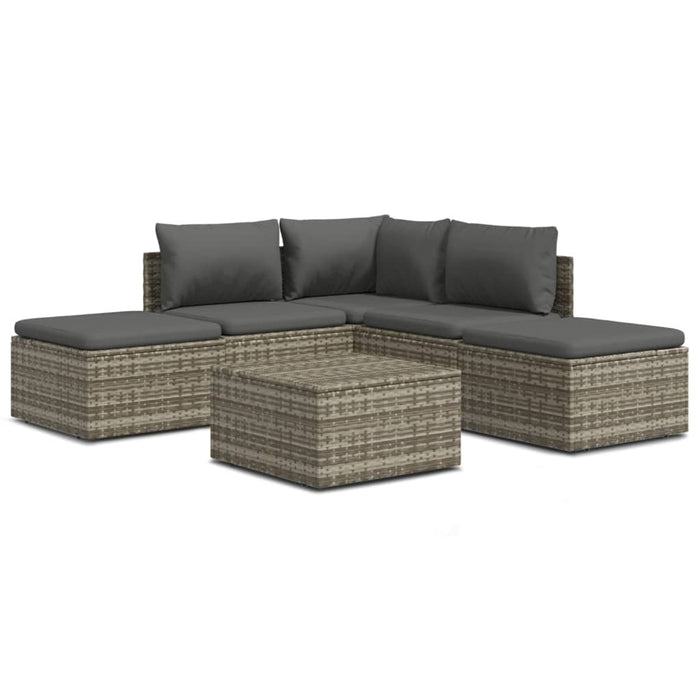 6-tlg. Garten-Lounge-Set mit Kissen Grau Poly Rattan