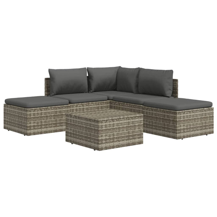 6-tlg. Garten-Lounge-Set mit Kissen Grau Poly Rattan