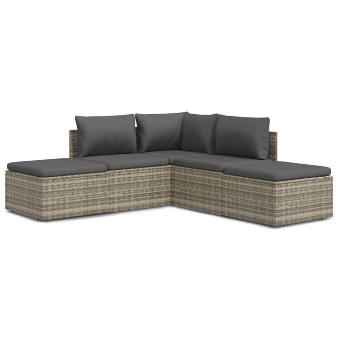 5-tlg. Garten-Lounge-Set mit Kissen Grau Poly Rattan