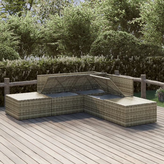 5-tlg. Garten-Lounge-Set mit Kissen Grau Poly Rattan