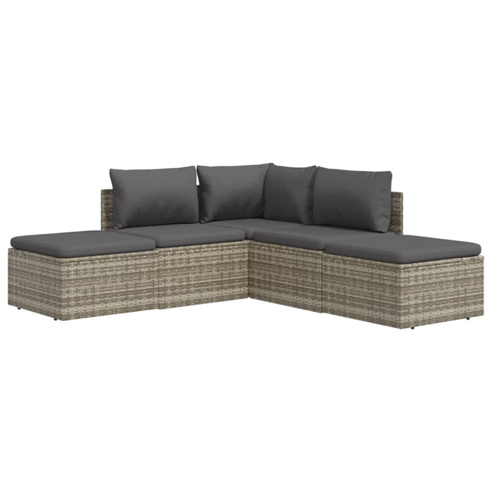 5-tlg. Garten-Lounge-Set mit Kissen Grau Poly Rattan