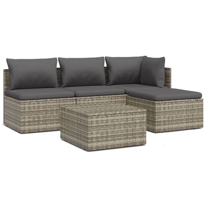 5-tlg. Garten-Lounge-Set mit Kissen Grau Poly Rattan
