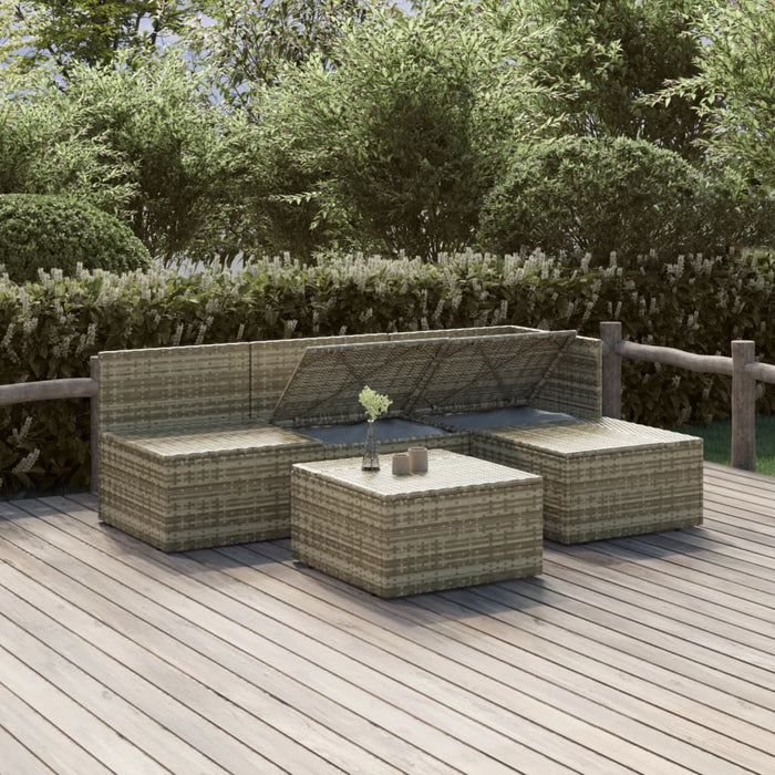 5-tlg. Garten-Lounge-Set mit Kissen Grau Poly Rattan