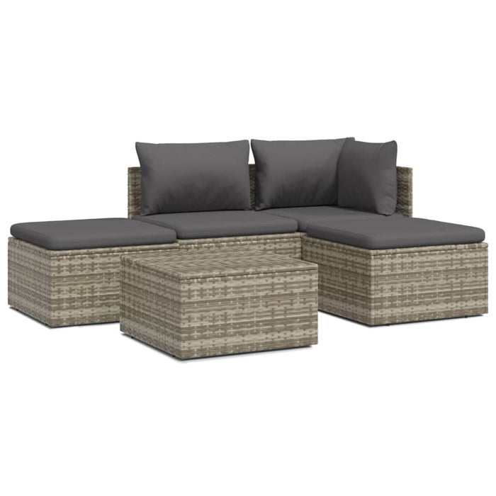 5-tlg. Garten-Lounge-Set mit Kissen Grau Poly Rattan