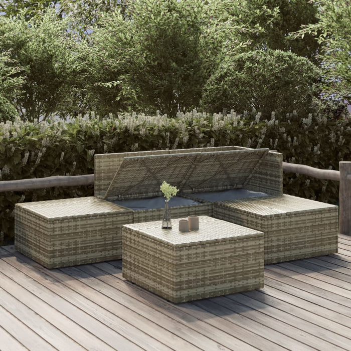 5-tlg. Garten-Lounge-Set mit Kissen Grau Poly Rattan