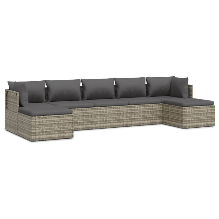 7-tlg. Garten-Lounge-Set mit Kissen Grau Poly Rattan