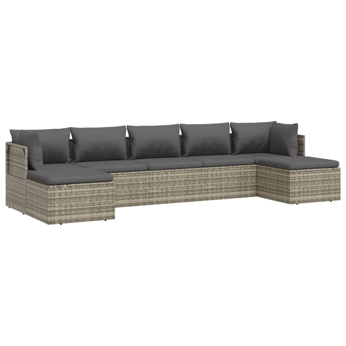 7-tlg. Garten-Lounge-Set mit Kissen Grau Poly Rattan