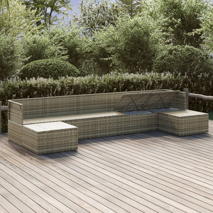 7-tlg. Garten-Lounge-Set mit Kissen Grau Poly Rattan