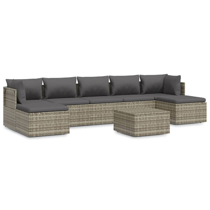 8-tlg. Garten-Lounge-Set mit Kissen Grau Poly Rattan