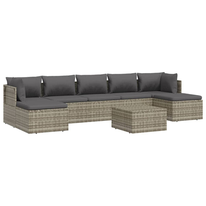 8-tlg. Garten-Lounge-Set mit Kissen Grau Poly Rattan