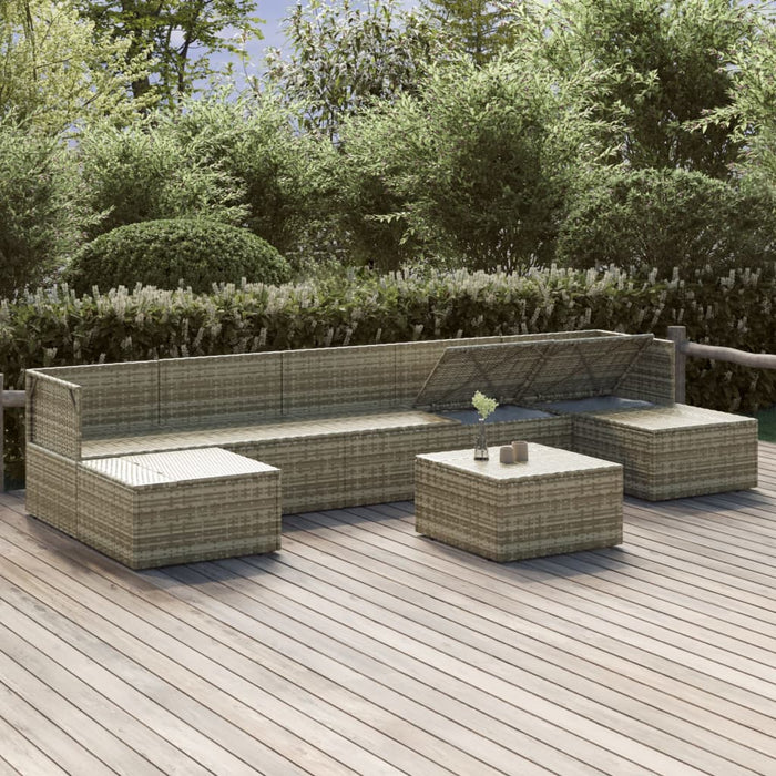 8-tlg. Garten-Lounge-Set mit Kissen Grau Poly Rattan