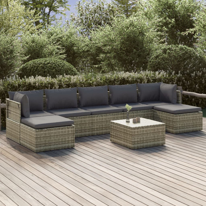 8-tlg. Garten-Lounge-Set mit Kissen Grau Poly Rattan