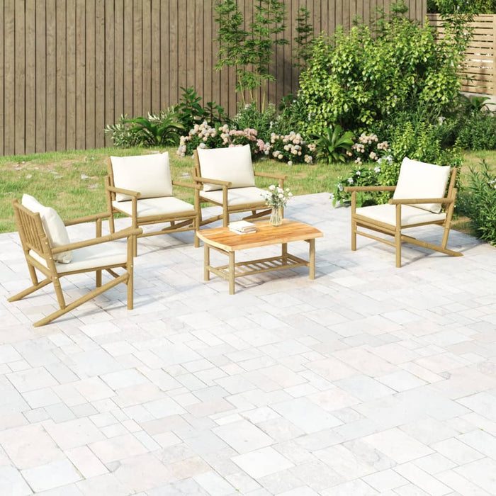 5-tlg. Garten-Lounge-Set mit Cremeweißen Kissen Bambus