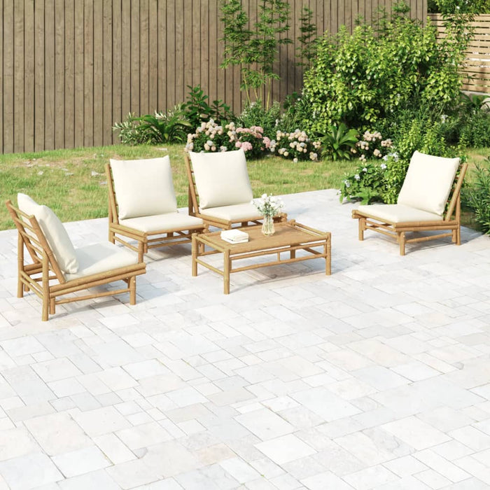 5-tlg. Garten-Lounge-Set mit Cremeweißen Kissen Bambus