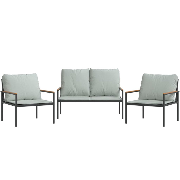 3-tlg. Garten-Lounge-Set mit Kissen Anthrazit Stahl