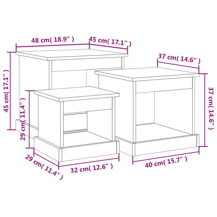 Nesting tables 3 pieces. High-gloss white wood material