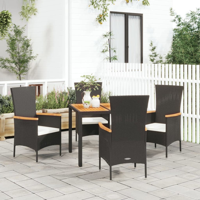 5-tlg. Garten-Essgruppe mit Kissen Schwarz Poly Rattan