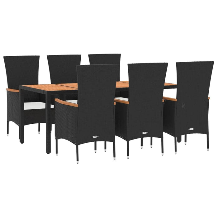 7 pcs. Garden Dining Set with Cushions Black Poly Rattan