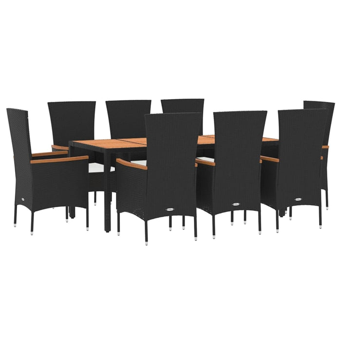 9 pcs. Garden Dining Set with Cushions Black Poly Rattan