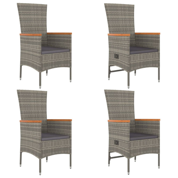 5-tlg. Garten-Essgruppe mit Kissen Grau Poly Rattan