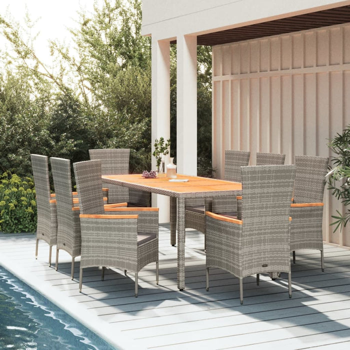 9-tlg. Garten-Essgruppe mit Kissen Grau Poly Rattan