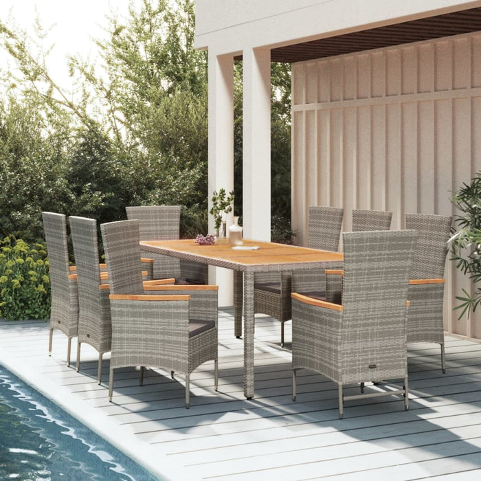 9-tlg. Garten-Essgruppe mit Kissen Grau Poly Rattan