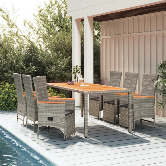 7-tlg. Garten-Essgruppe mit Kissen Grau Poly Rattan