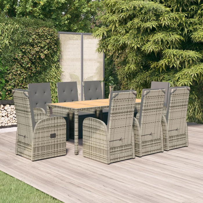 9 pcs. Garden Dining Set with Cushions Gray Poly Rattan