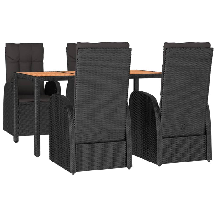 5-tlg. Garten-Essgruppe mit Kissen Schwarz Poly Rattan