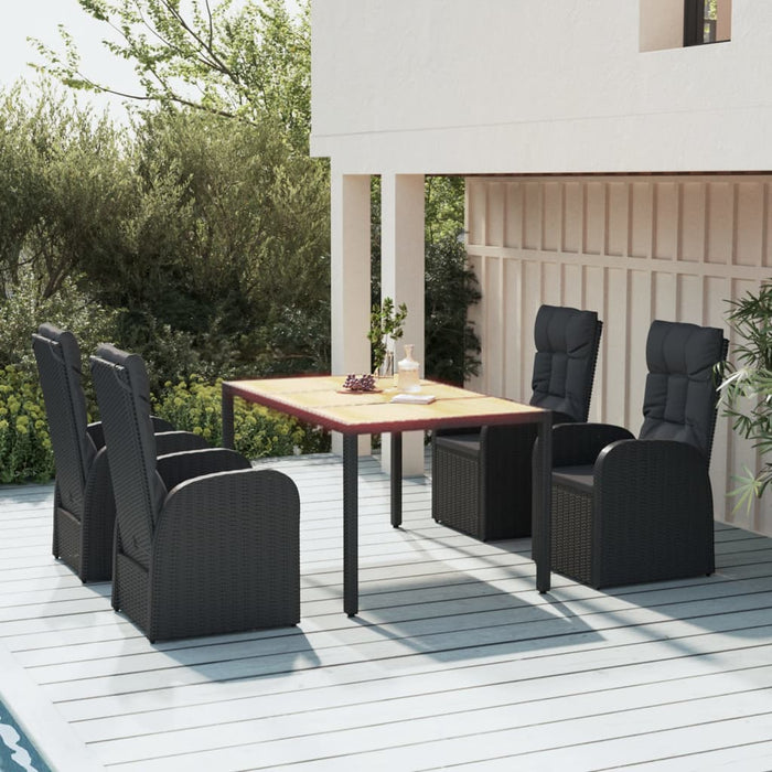 5-tlg. Garten-Essgruppe mit Kissen Schwarz Poly Rattan