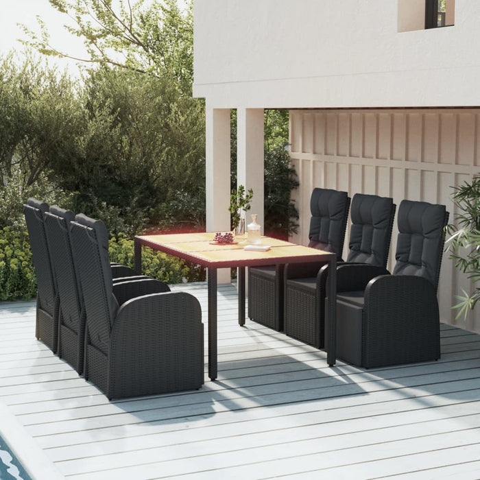 7-tlg. Garten-Essgruppe mit Kissen Schwarz Poly Rattan