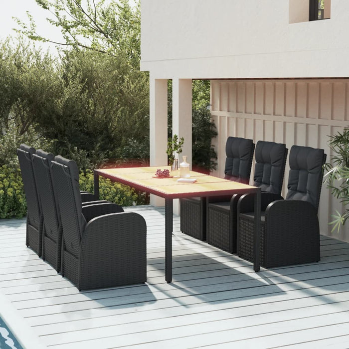 7 pcs. Garden Dining Set with Cushions Black Poly Rattan