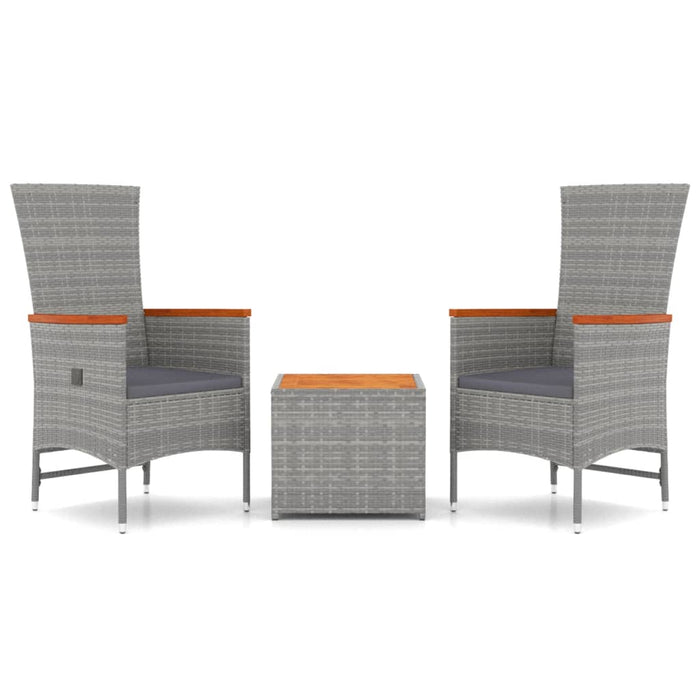 3-tlg. Garten-Lounge-Set Grau Poly Rattan & Massivholz Akazie