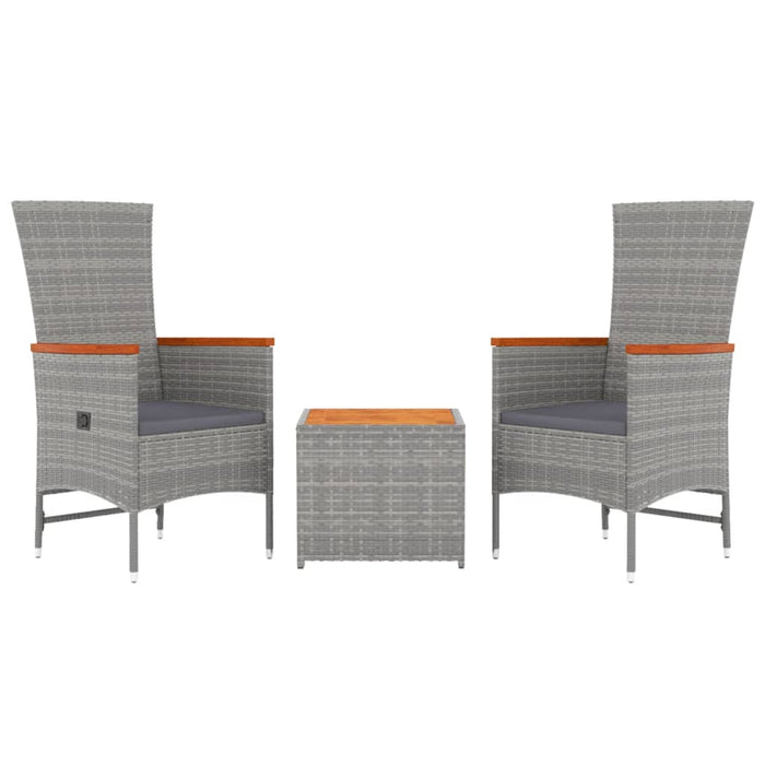 3-tlg. Garten-Lounge-Set Grau Poly Rattan & Massivholz Akazie