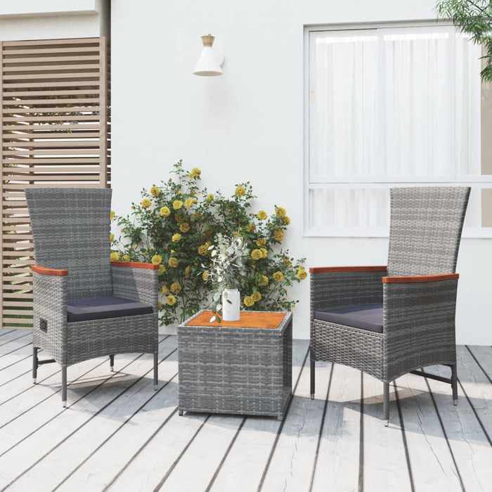 3-tlg. Garten-Lounge-Set Grau Poly Rattan & Massivholz Akazie
