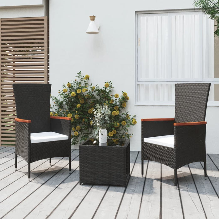 3-tlg. Garten-Lounge-Set Schwarz Poly Rattan & Stahl