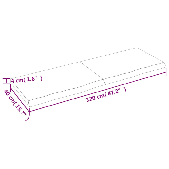 Wandregal 120x40x4 cm Massivholz Eiche Unbehandelt