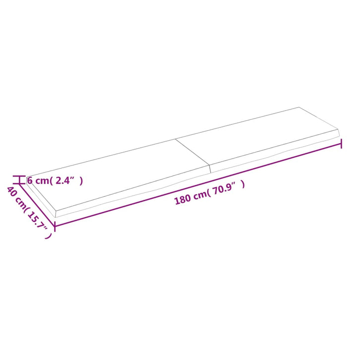 Wandregal 180x40x6 cm Massivholz Eiche Unbehandelt