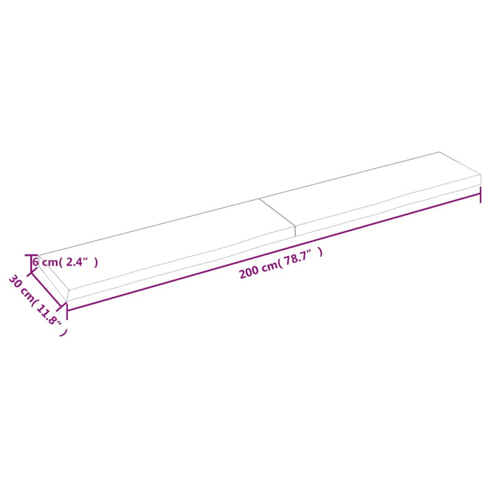 Wandregal 200x30x6 cm Massivholz Eiche Unbehandelt