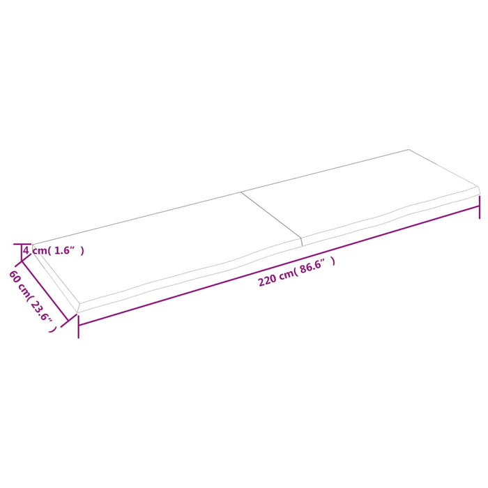 Wandregal 220x60x4 cm Massivholz Eiche Unbehandelt
