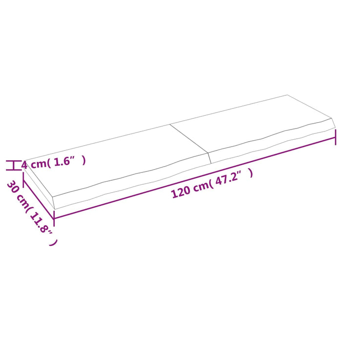 Wandregal Hellbraun 120x30x4 cm Massivholz Eiche Behandelt