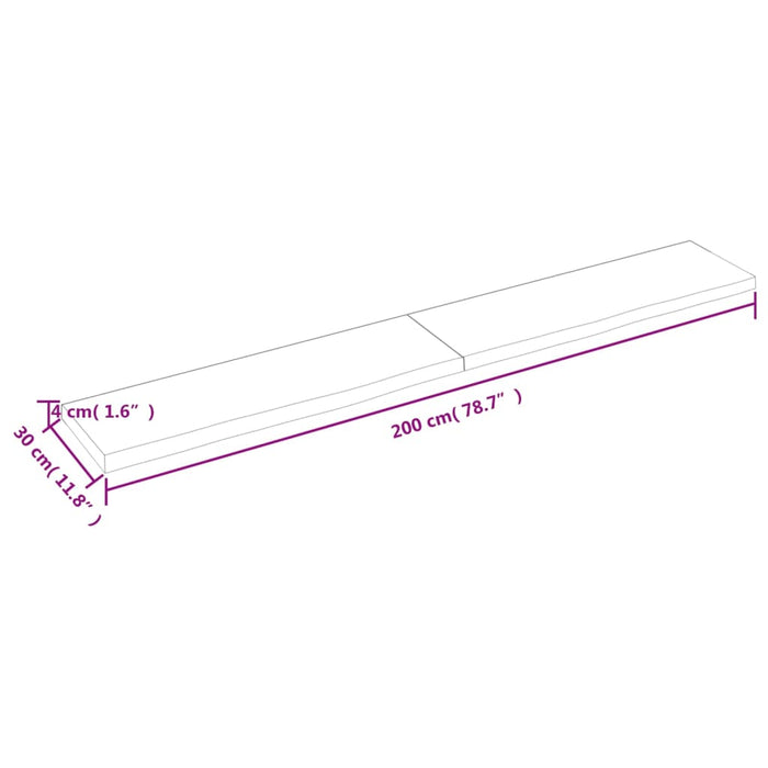 Wandregal Hellbraun 200x30x4 cm Massivholz Eiche Behandelt