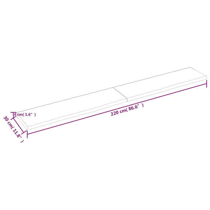 Wandregal Hellbraun 220x30x4 cm Massivholz Eiche Behandelt