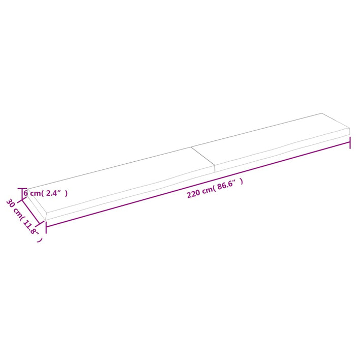 Wandregal Hellbraun 220x30x6 cm Massivholz Eiche Behandelt